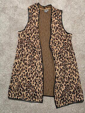 JM Collection Womens Plus 2X Leopard Print Sleeveless long coat